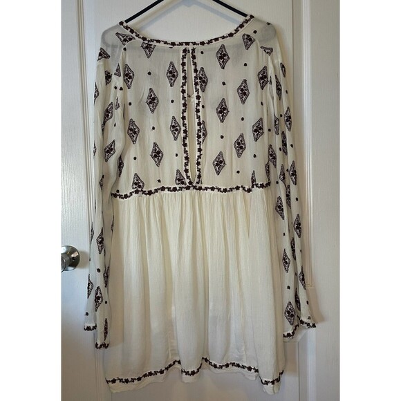 Free People Diamond Embroidered Peasant Long Sleeve Tunic Dress Top Size Medium - Picture 5 of 12